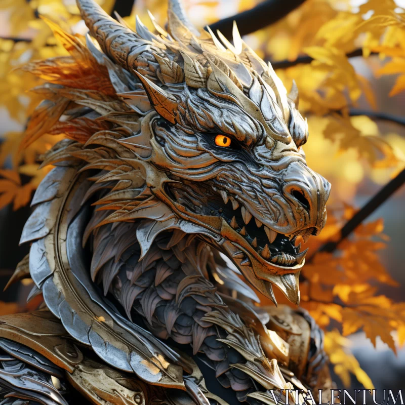 Golden Dragon in Autumn: A Sci-Fi Fantasy Portrayed in Cryengine AI Image