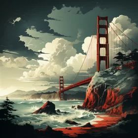 Golden Gate Bridge - A Stormy Seascape in 2D Game Art Style AI Image