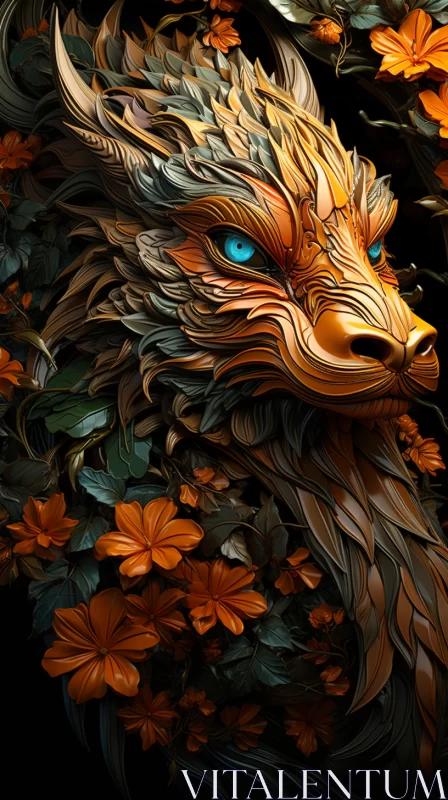 Nature-Inspired Dragon Art with Orange Flowers AI Image