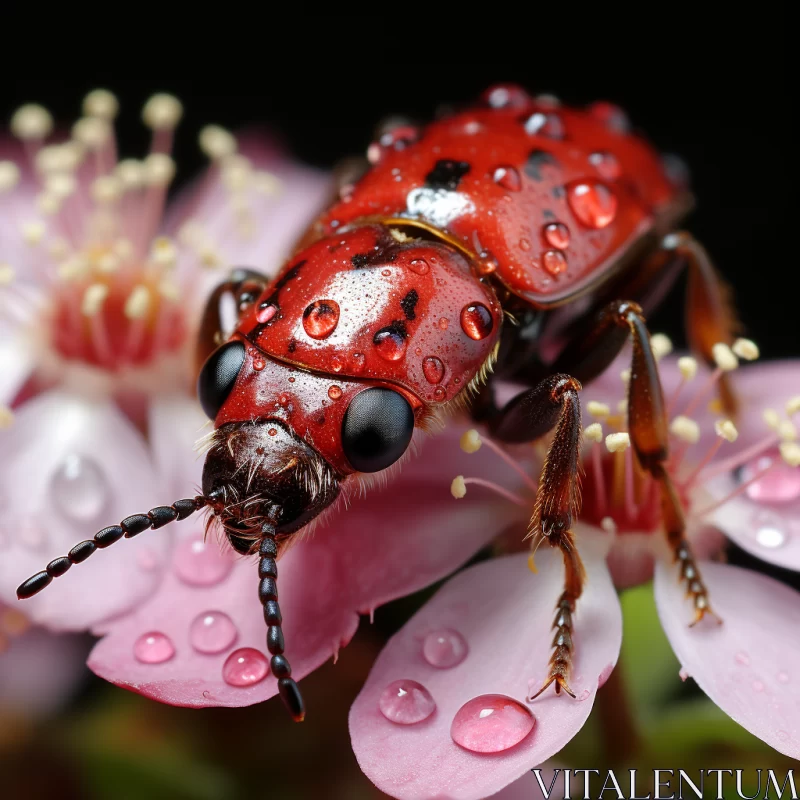 Red Beetle on a Pink Flower: A Detailed Nature Study AI Image