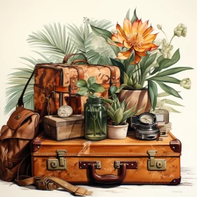 Vintage Suitcase with Floral Motifs - Realistic Illustration AI Image