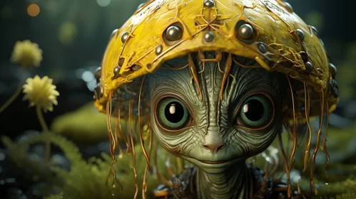 Alien Character in Steampunk and Wildlife Setting AI Image