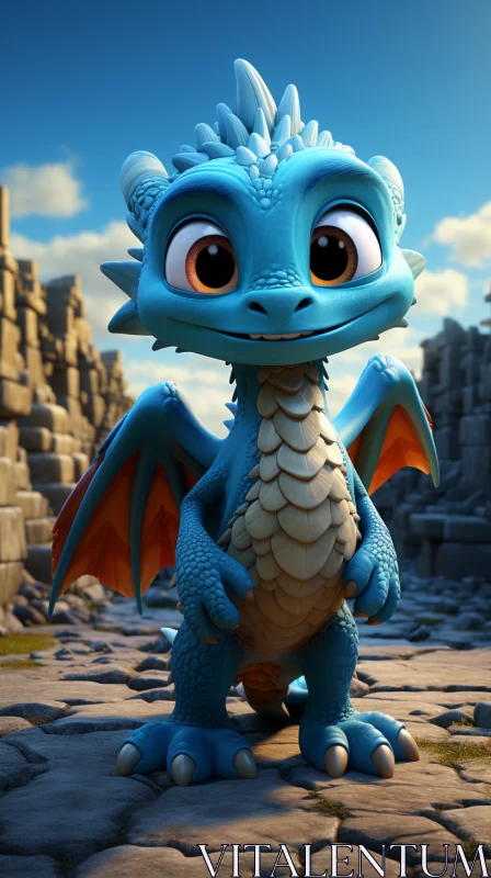 Enchanting Blue Dragon - Cartoon Style Rendered in Cinema4D AI Image