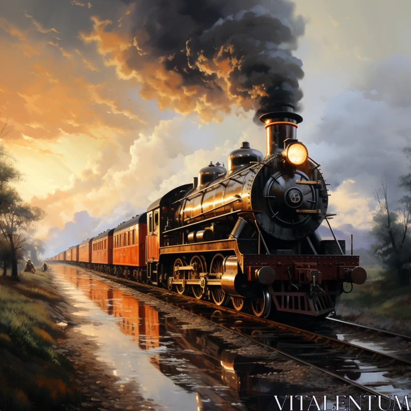 Historical Romanticism Meets Fantasy in Train Illustration AI Image