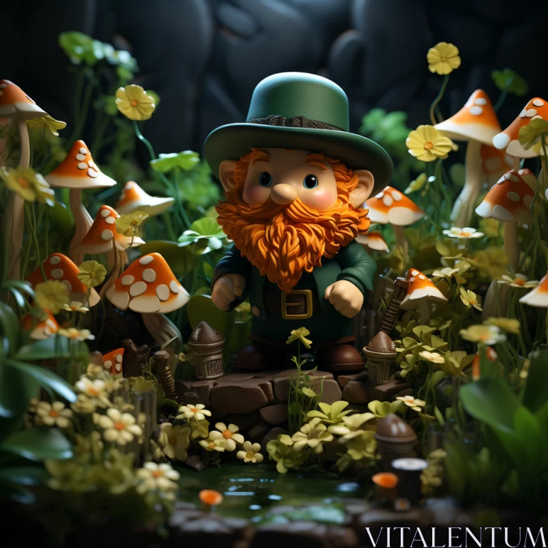 Leprechaun Amongst Mushrooms: A St. Patrick's Day Diorama AI Image