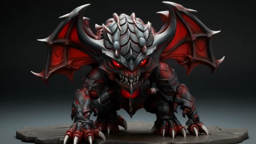 Intricate Dragon Warrior Statue Art - Red and Dark Grey Palette AI Image