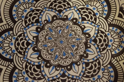 Blue and Brown Mandala Art Print - Ceramic and Ink