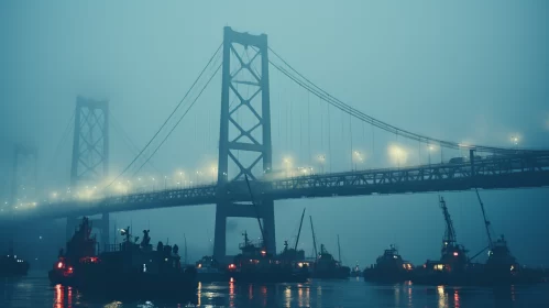 Misty Naval Scene: Boats Amidst Fog AI Image