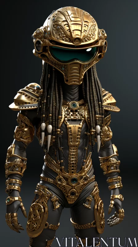 Exquisite 3D Render of Gold Suit Predator Character AI Image