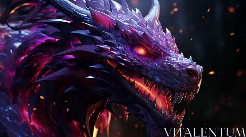 Purple Dragon in Intense Close-Up with Red Fire AI Image
