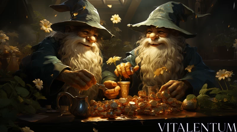 Golden Robes & Magic Herbs: An Artistic Depiction of Wizards AI Image