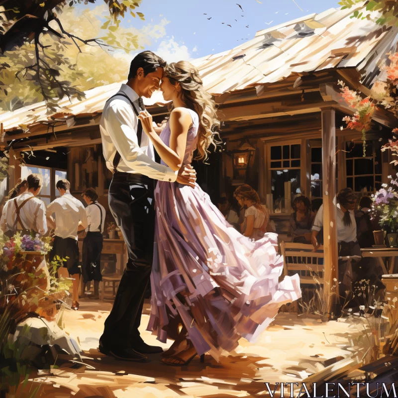 Romantic Country Life: A Couple's Dance in a Rustic Setting AI Image