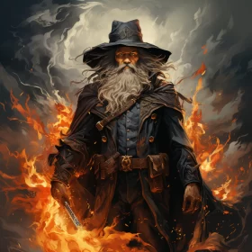 Wizard with Fire Sword - Western-Style Fantasy Artwork AI Image
