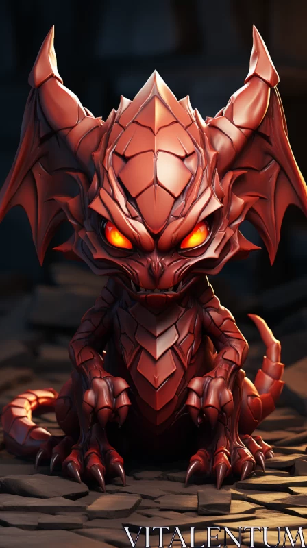 Cute Red Demon Statue in Hard Surface Modeling Style AI Image