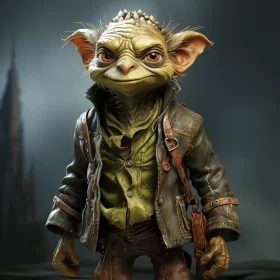 Goblin Academia: A Charming Troll Character in Leather Jacket AI Image