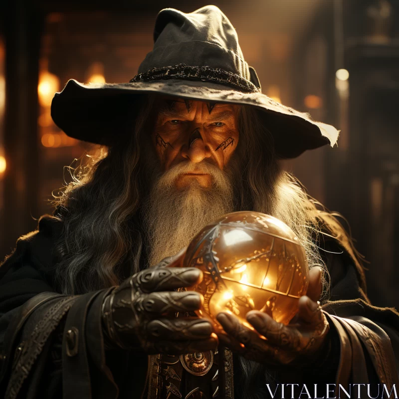 AI ART Magical Realism in Witchy Academia: Man with Golden Ball