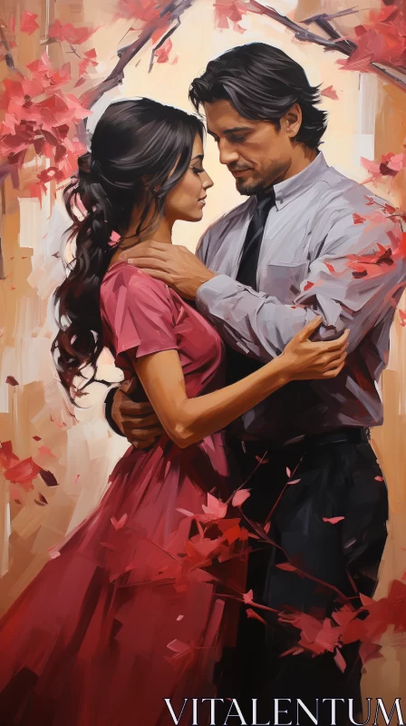 Romantic Embrace Under a Colorful Canopy: An Oil Portraiture AI Image
