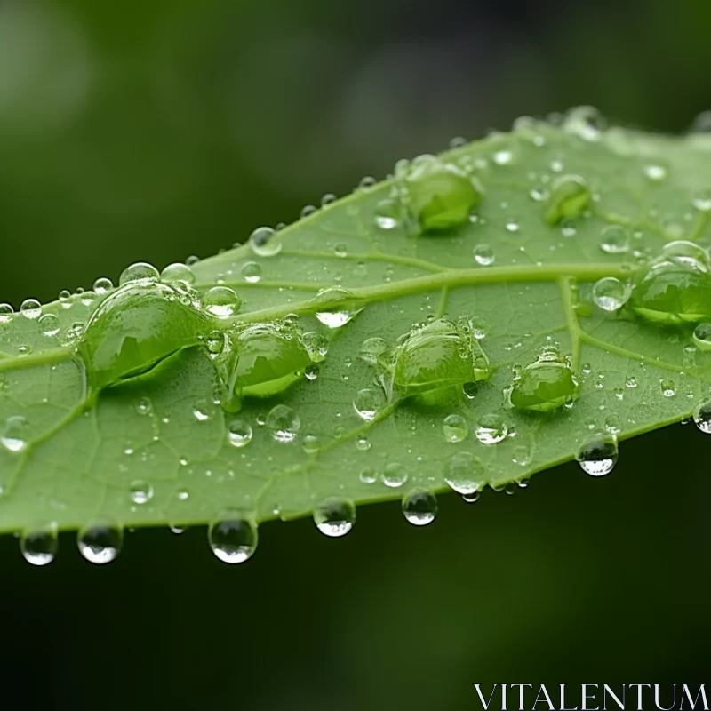 Tranquil Leaf with Water Droplets - Nature's Art AI Image