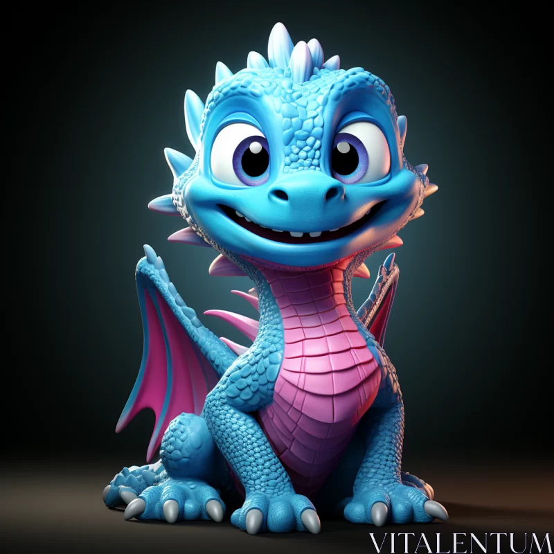 3D Art: Baby Blue Dragon with Playful Expression AI Image
