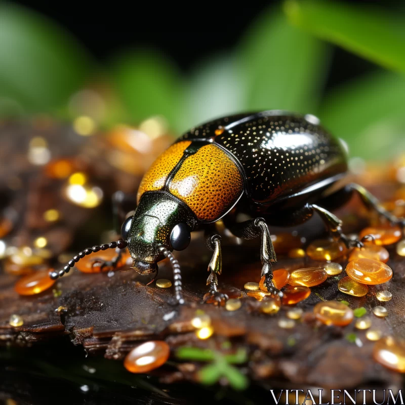 Black and Gold Beetle Macro Photography in Emerald and Amber Style AI Image