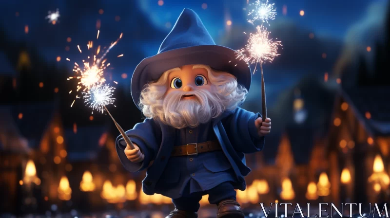 Charming Wizard with Sparklers - Photorealistic Rendering AI Image
