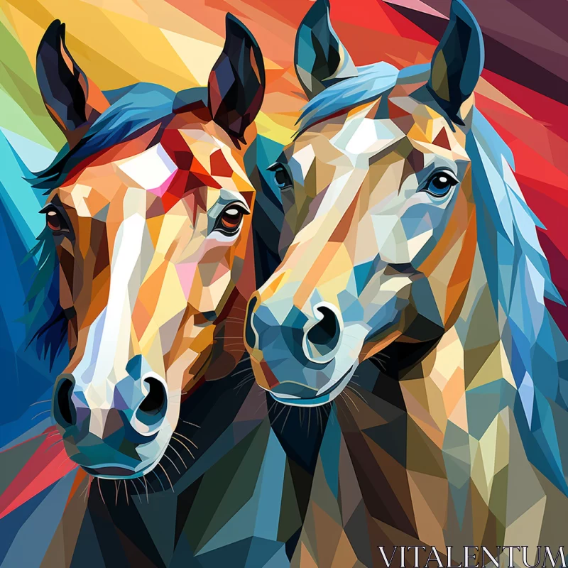 Colorful Cubist Horse Paintings - Crystal & Pixel Art AI Image