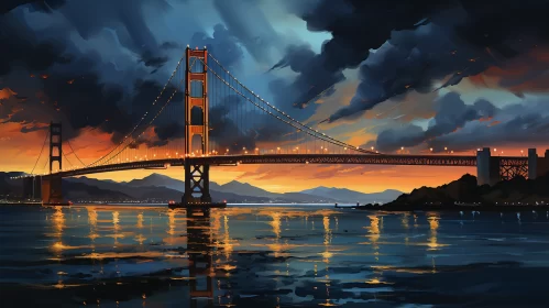 Golden Gate Bridge at Sunset - Digital Art Painting AI Image