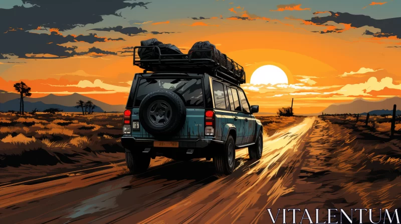 SUV Journey Through Desert: A Tonalist Digital Painting AI Image