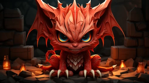 Baby Red Dragon in a Cave - 2D Game Art Style AI Image