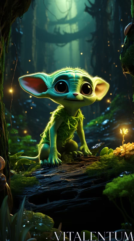 Baby Yoda in Fantasy Forest - Daz3D Style Artwork AI Image