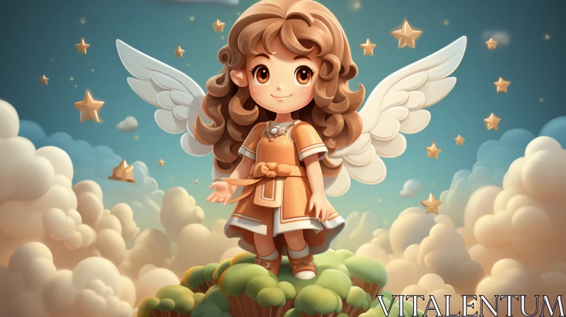 Cartoon Angel in Clouds - Dreamlike 2D Game Art AI Image