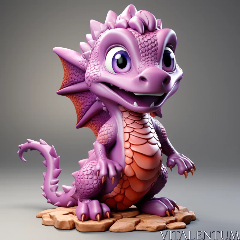 AI ART Playful Purple Dragon Cartoon Statue - 3D Model Game Art