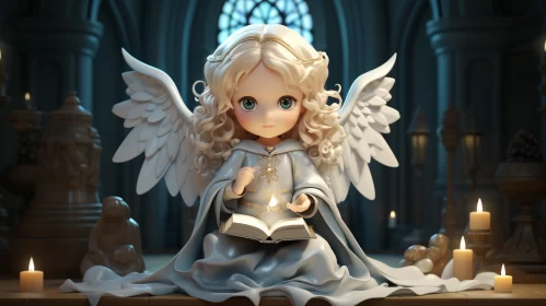 Charming Cartoon Angel in Chapel - Vray Tracing Style AI Image