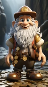 Whimsical Cartoon Dwarf Character in Stone Cave AI Image