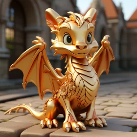 Golden Dragon Toy: A Cute Cartoonish Design with Ornate Details AI Image