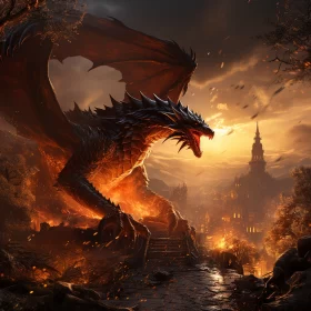 Fiery Dragon Over Ancient Castle: An Epic Landscape