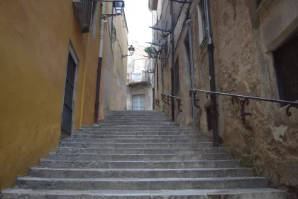 Nostalgic Stairway Leading to the Street - Cityscape Art