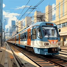 Subway Trains in Cityscape: A Fusion of Precision Painting and Traditional Color Schemes AI Image