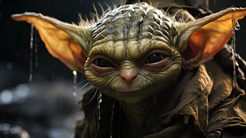 Captivating Baby Yoda in the Rain - Realistic and Imaginative AI Image
