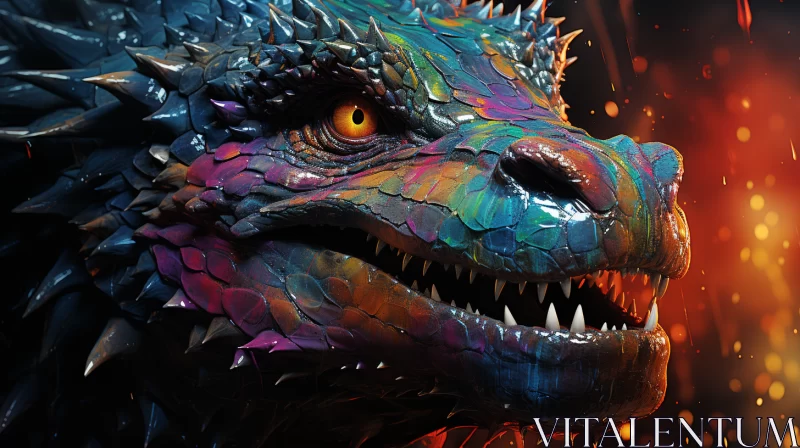 Vivid Dragon's Head Amidst a Fiery Night - An Artistic Display AI Image