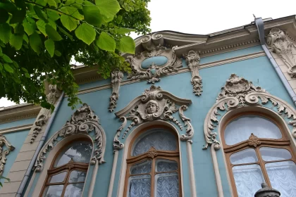 Ornate Blue Building with Art Nouveau Elements