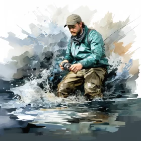 A Fishing Man - Multilayered Artistic Composition AI Image
