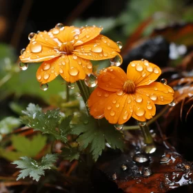 Orange Flowers with Rain Droplets - A Mushroomcore Inspiration AI Image