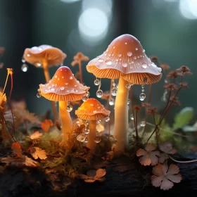 Luminous and Dreamlike Mushroom Scene | Macro Photography AI Image