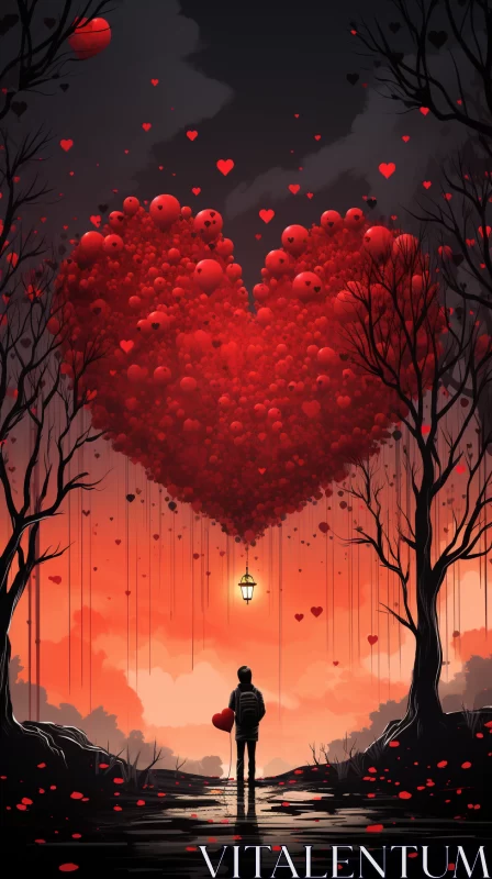 Man under a Suspended Heart - Romantic Illustration AI Image