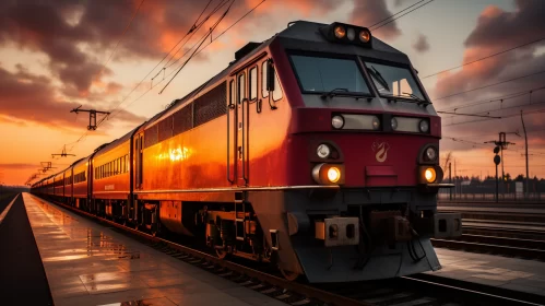 Verdadism Style Red Train at Sunset AI Image