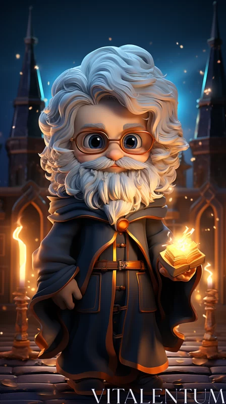 AI ART Wizard Character in Night Setting - A Playful Caricature in 2D Game Art Style