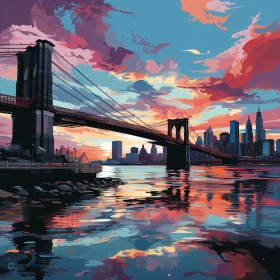 Abstract Brooklyn Bridge Painting - Rich Colors & Detailed Skies AI Image