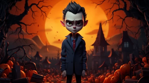 Charming Anime Character in Halloween Town AI Image