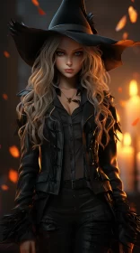 Charming Witch in Candlelight - Realistic Concept Art AI Image